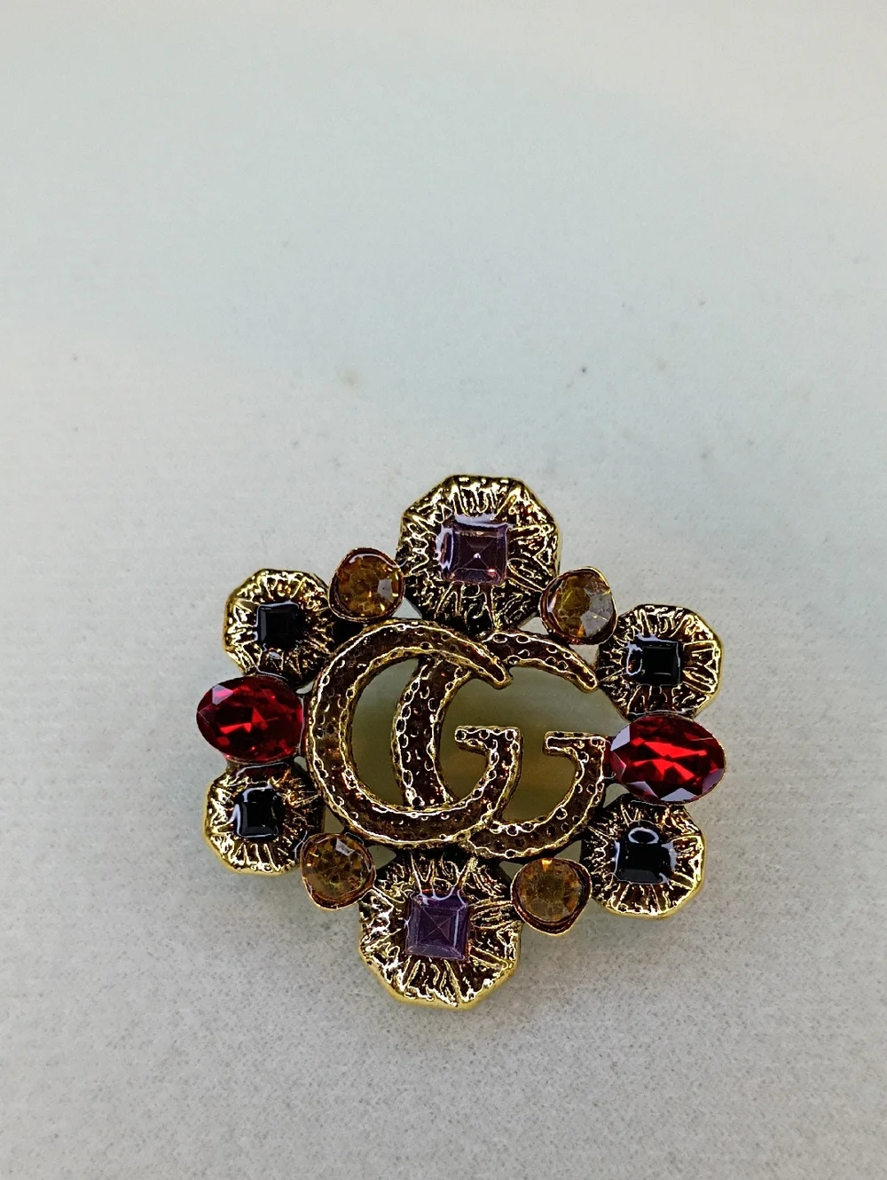 New Gold-Tone Crystal Brooch with Red, Yellow and Purple Stones Fashion Jewelry